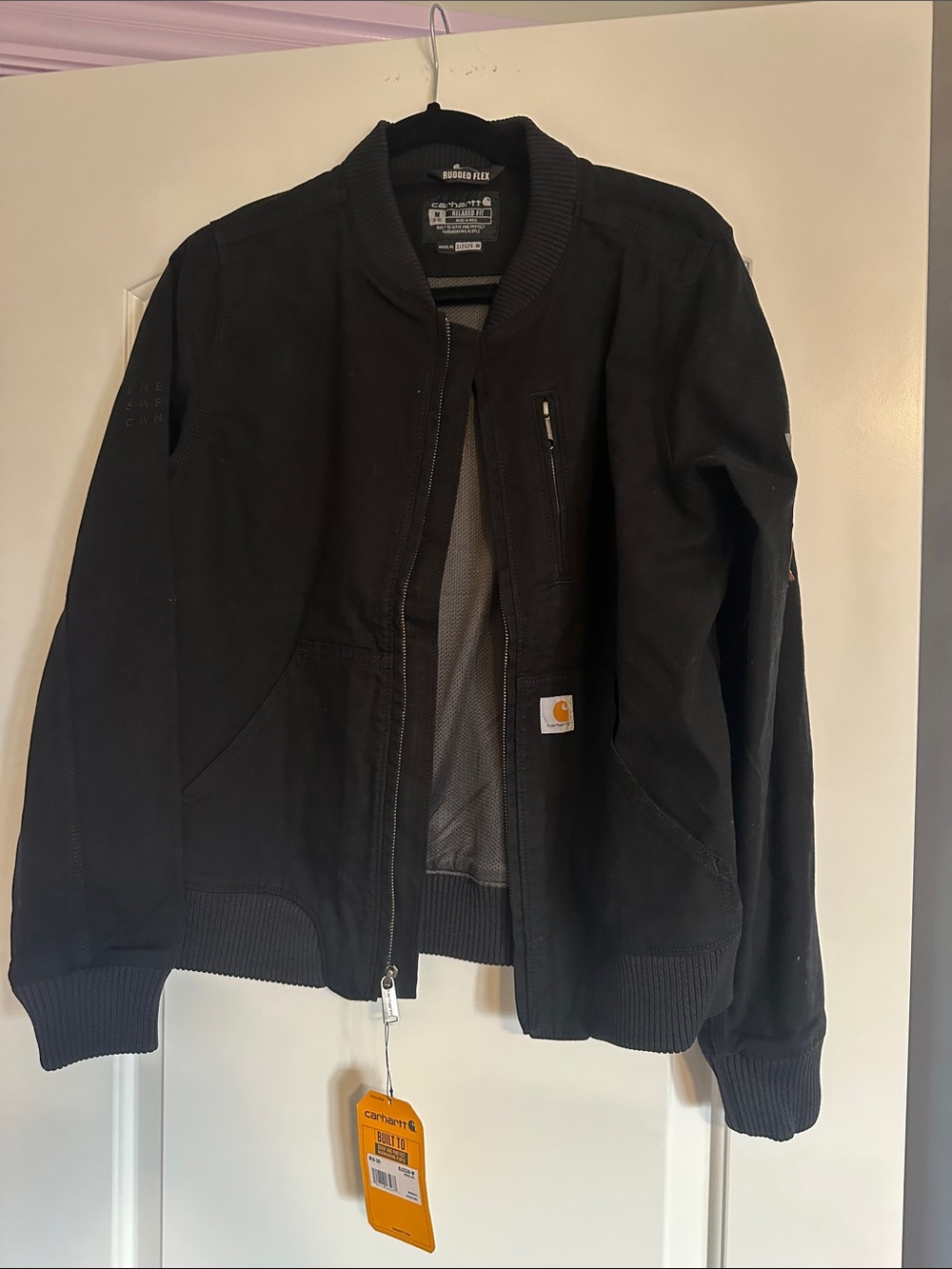 Carhartt Black Bomber Jacket with Tan Logo Patch
